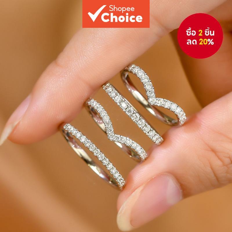 แหวนเพชรเงินสําหรับผู้หญิงแหวนวางซ้อนกันได้แหวนเพชรระดับไฮเอนด์เฉพาะกลุ่มห้องนั่งเล่นที่เรียบง่ายแหวนหางปาก