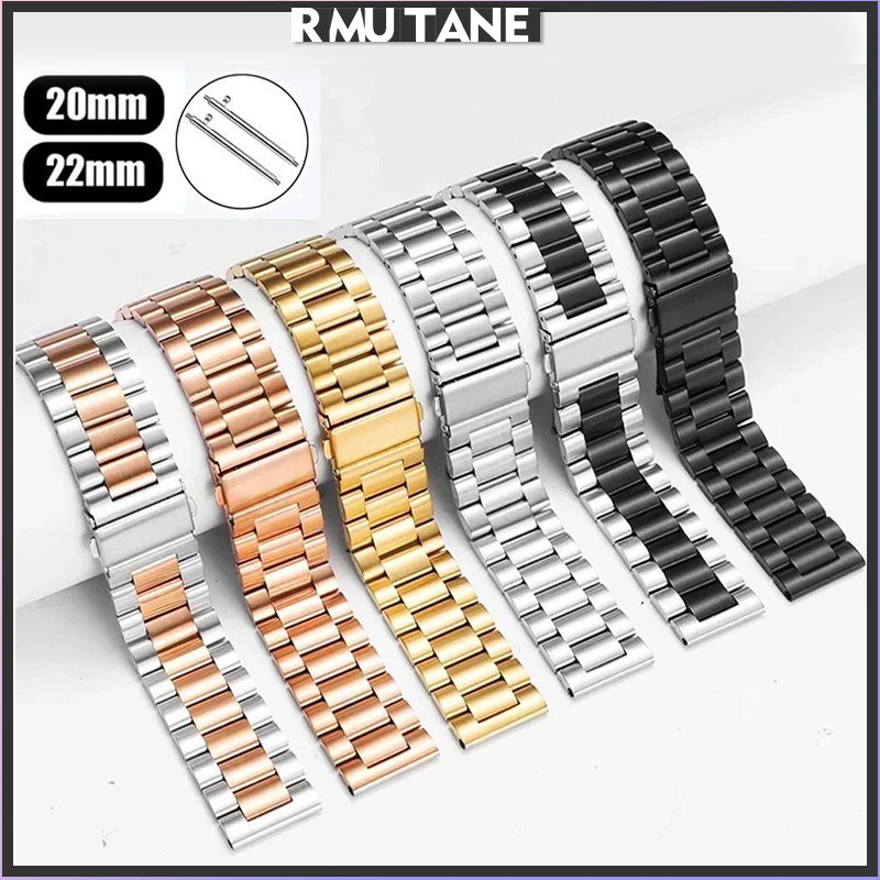 สายรัดโลหะสแตนเลส 20 มม. 22 มม. for Smartwatch Samsung Galaxy Watch 7/ FE / 6/5/4 /Huawei/Redmi Watch 5 Active/Amazfit