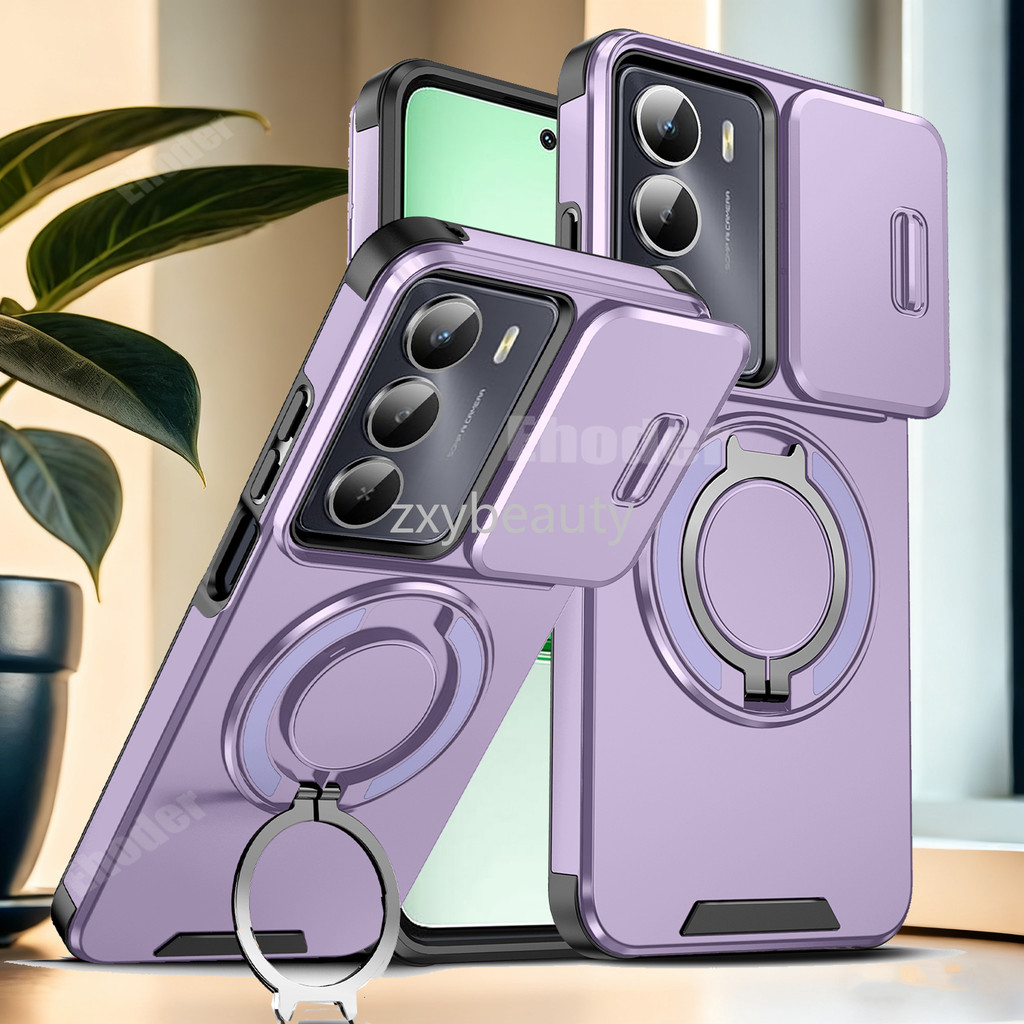 เคสกันกระแทกแบบสไลด์แม่เหล็กสำหรับ Redmi 15 5G 4G 2025 เคสป้องกันโทรศัพท์พร้อมขาตั้งวงแหวน