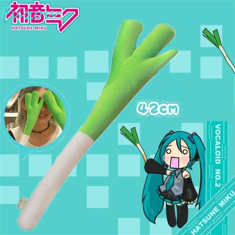 FUZOU Plush หัวหอมสีเขียว, 42 ซม.Hatsune Miku ตุ๊กตา Scallion, Kawaii Vocaloid สั้น Plush พืช Miku ค