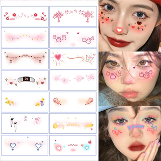1ชิ้นสติกเกอร์หน้าคริสต์มาสน่ารักติดเองชั่วคราวสำหรับแต่งหน้าปาร์ตี้ DIY