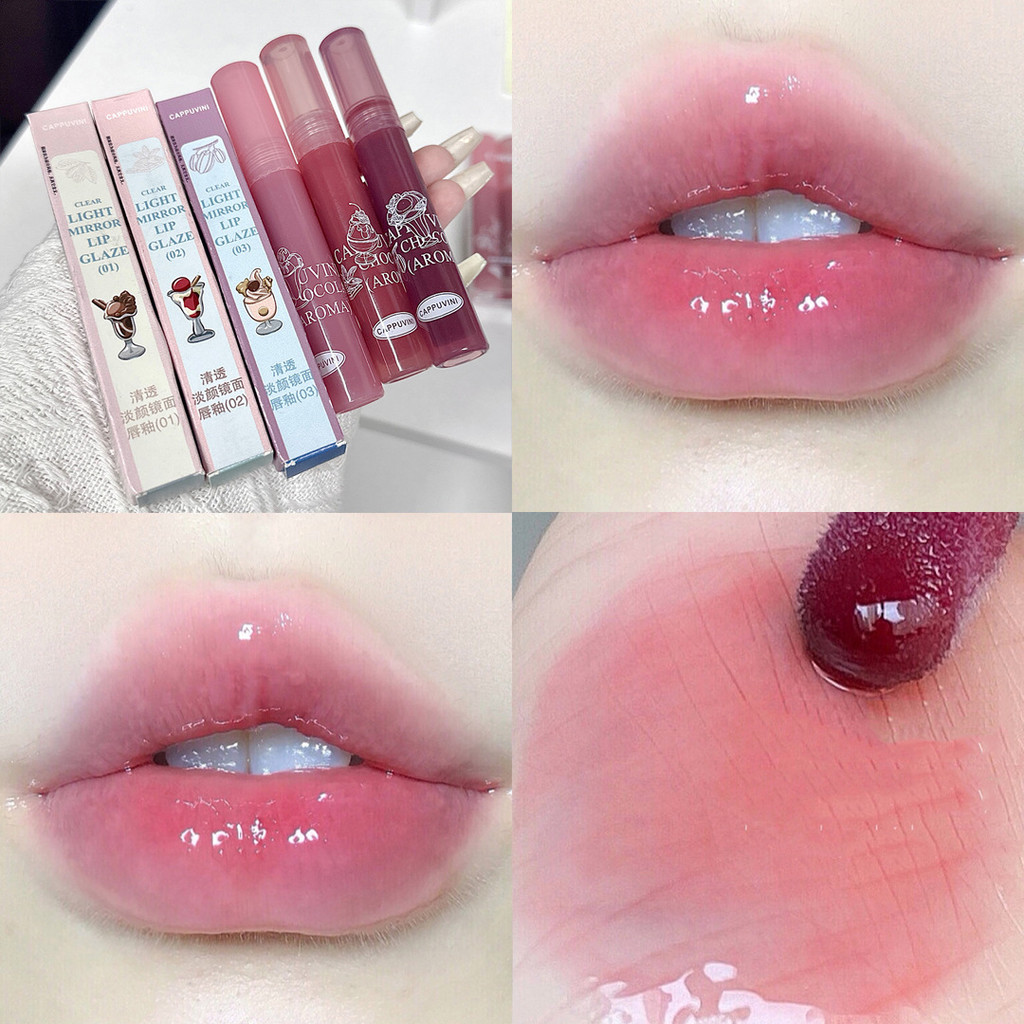 Cappuvini Clear Light Face Mirror Lip Glaze Mirror Water Gloss Glass Lip Moisturizing Whitening ลิปส