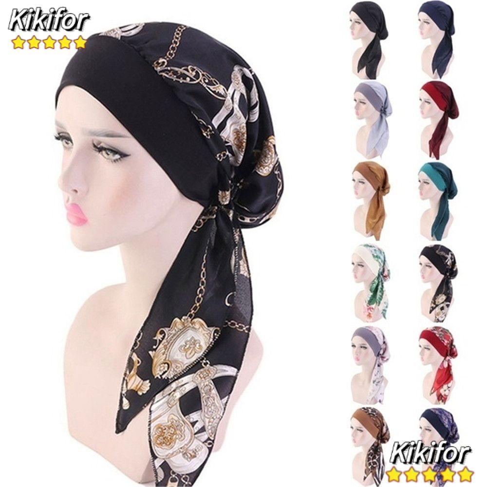 KIKIFOR Cancer Head Scarf Women Pre-Tied Print Elastic Chemo Pirate Cap