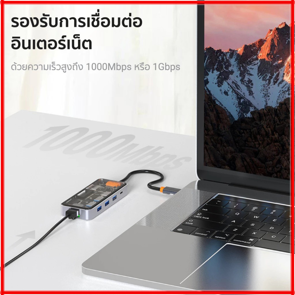 New ฮับ USB C 10 8 in 1 แบบใส สําหรับโน้ตบุ๊ก การ์ดรีดเดอร์ VGA HDMI RJ45 PD 3.0 TF SD - รูปที่ 5