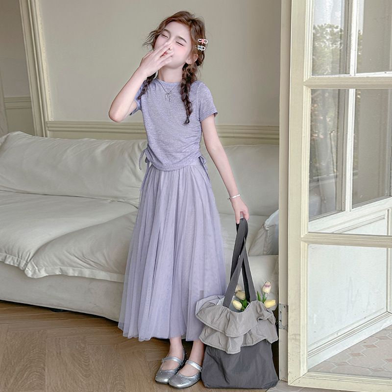 ชุดเดรสสำหรับเด็กสากรถานะกระโปรงยาวระดับไฮเอนด์ ชุดสองชิ้นสำหรับฤดูร้อน - รูปที่ 2