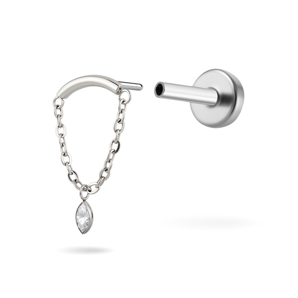 Chain Drop Titanium Flatback Earring (1ชิ้น)