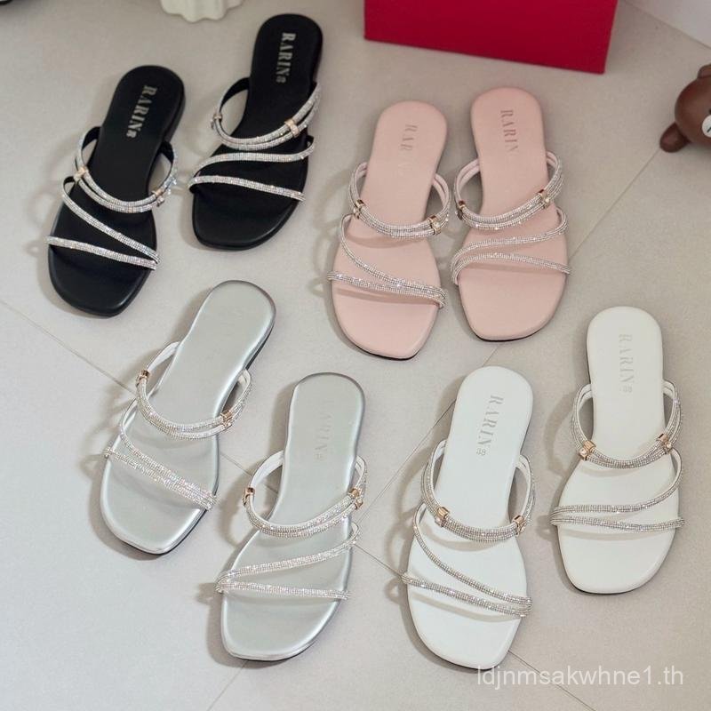 Rarin [ Jayda ] 36 - 41 รองเท้าแตะพื้นนุ่ม สายเพชร ใส่ได้ 2 แบบ