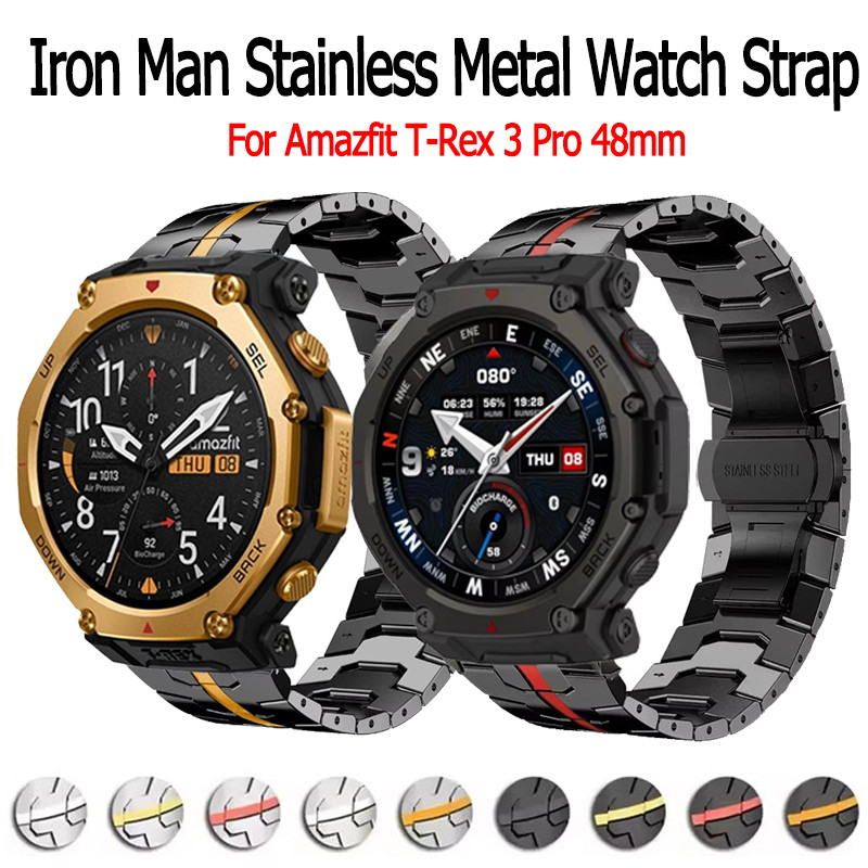 Iron Man สายสแตนเลสโลหะสำหรับ Amazfit T-Rex 3 Pro 48 มม.สร้อยข้อมือนาฬิกาอัจฉริยะ