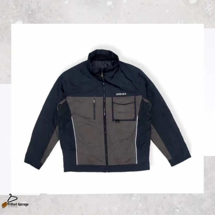 Harington Puffer Utility Work Jacket Ziben Navy Grey Color Block