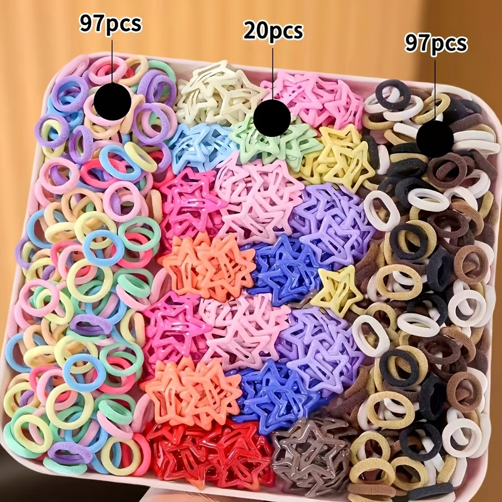 214ชิ้น ผู้หญิงอุปกรณ์ผมชุด,194ที่มีสีสันผูกผม+20ดาวกรงเล็บคลิป สไตล์หวานสําหรับทําผมประจําวันและของขวัญที่สมบูรณ์แบบสําหรับเด็กผู้หญิง