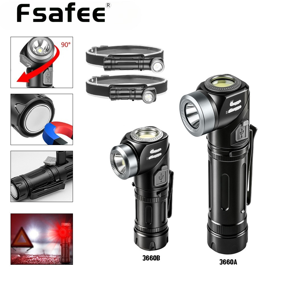 FSAFEE 3660A/3660B ไฟฉายแม่เหล็กมัลติฟังก์ชั่นหมุนได้ไฟทํางานด้านข้างแสงสีขาวสีแดงแบบพกพา