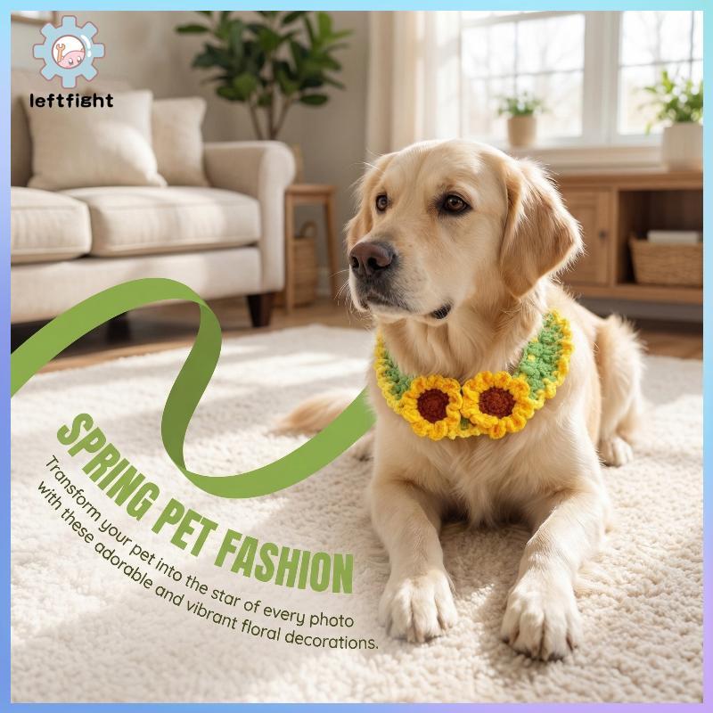 ซ้าย ถักดอกไม้สัตว์เลี้ยง ผ้าพันคอนุ่มสําหรับสุนัขขนาดเล็กปรับเครื่องประดับดอกไม้สําหรับการเดินทาง GHT