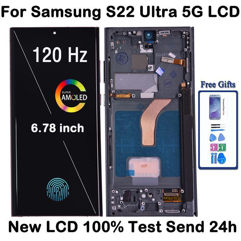 100% ทดสอบ AMOLED สําหรับ Samsung Galaxy S22 Ultra 5G จอแสดงผล LCD หน้าจอสัมผัสสําหรับ S22 Ultra S90