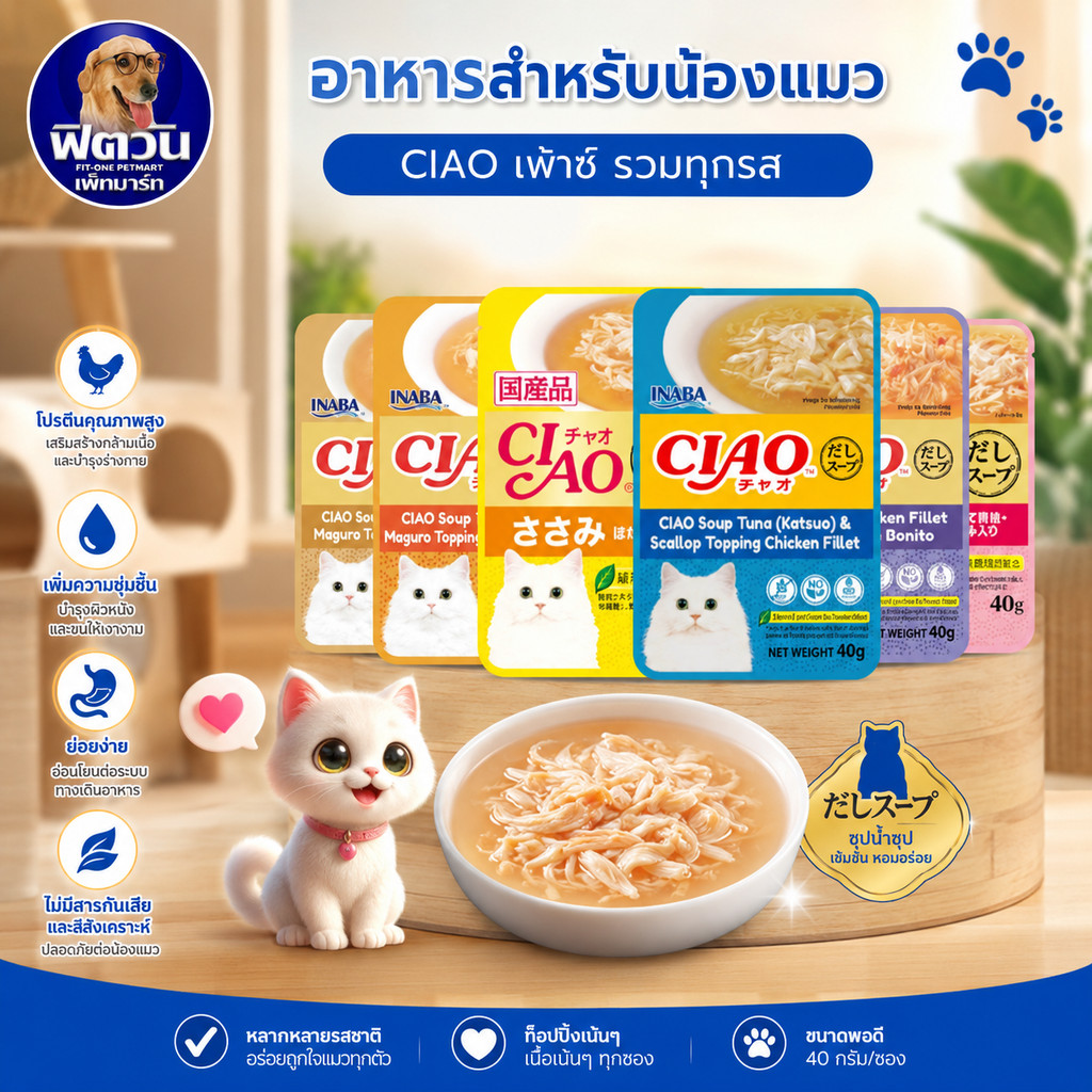 CIAO เพาซ์ อาหารเปียกแมว 40กรัม ** 16 ซอง ** {อาหารเปียกแมว}