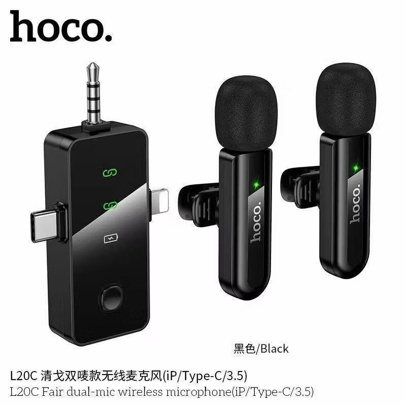 Hoco L20B L20C ไมโครโฟนไร้สาย 3in1 iP+TC+3.5mm แบบไมค์เดี่ยว และไมค์คู่ ตัดเสียงรบกวน อัดเสียงคมชัด