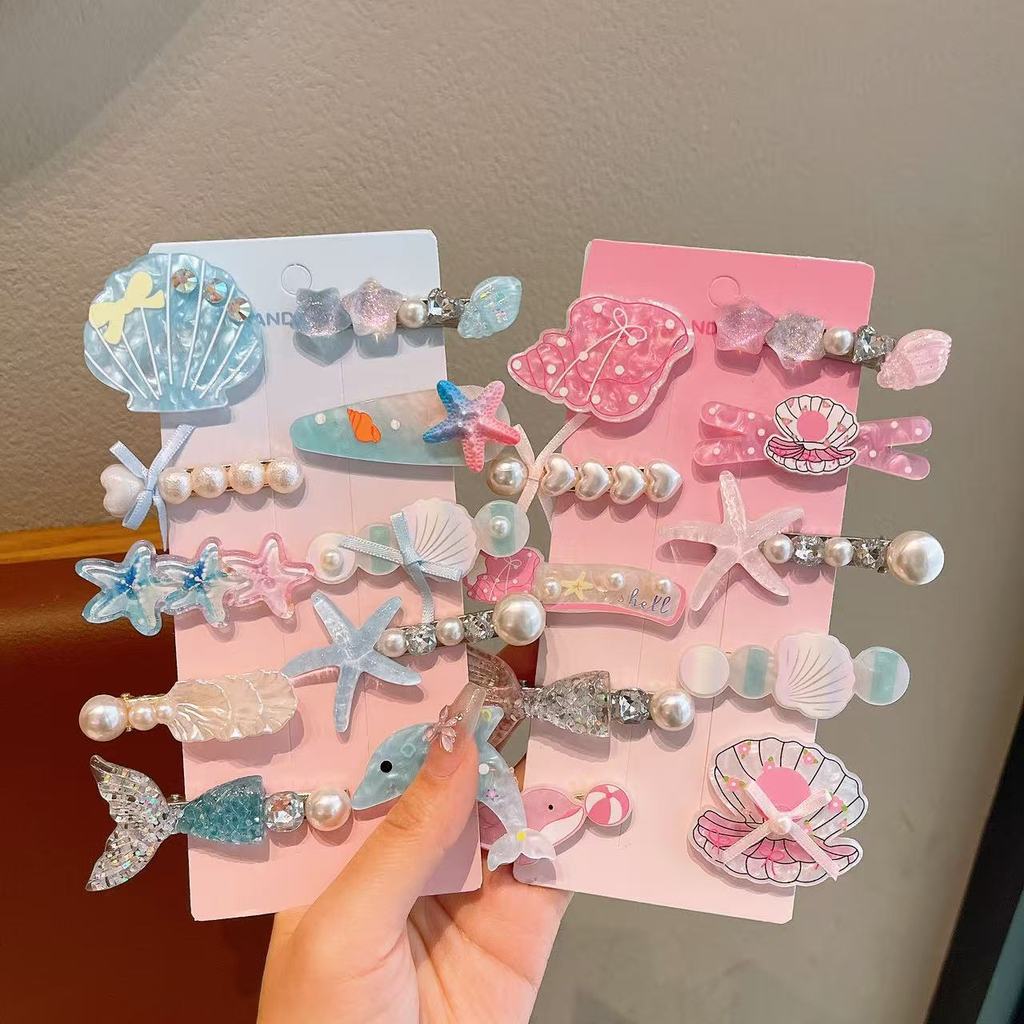 Ocean Treasure Sea Star กิ๊บติดผมเด็กน่ารักอุปกรณ์เสริมผม Shell Star ชุดสาว Non-Snag กิ๊บติดผมสําหรับคิ้วด้านข้าง