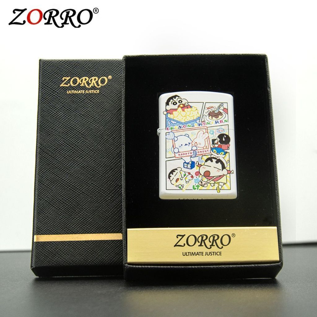 ไฟแช็กน้ำมัน ZORRO พิมพ์ลาย Crayon Shin-chan สีขาว กันลม