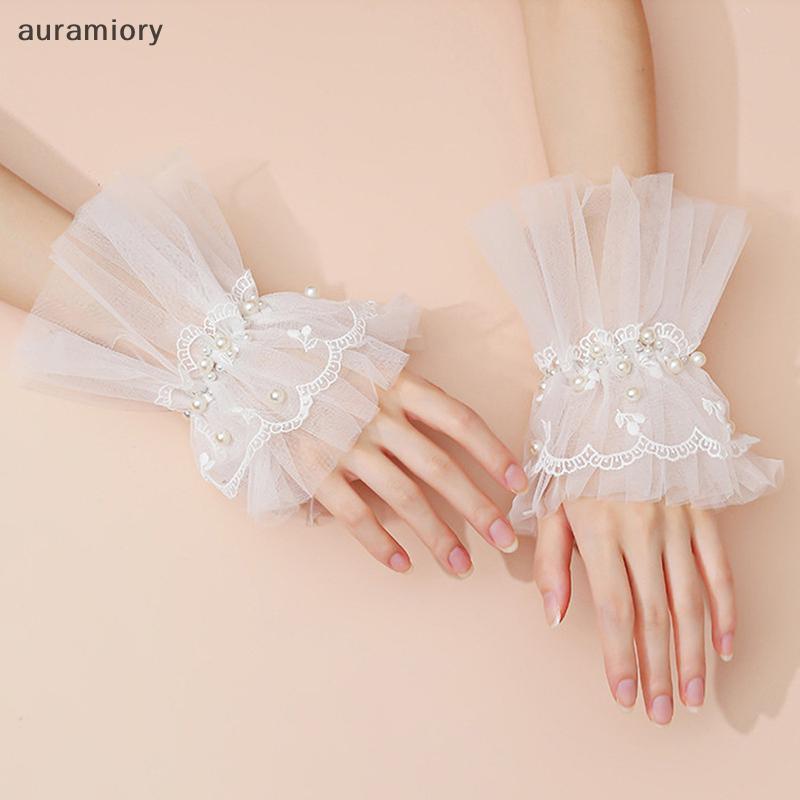 Auramiory เครื่องประดับเล็บปลอมลูกไม้ พร้อมปลอกแขน สําหรับตกแต่งและถ่ายรูป อุปกรณ์เล็บใหม่