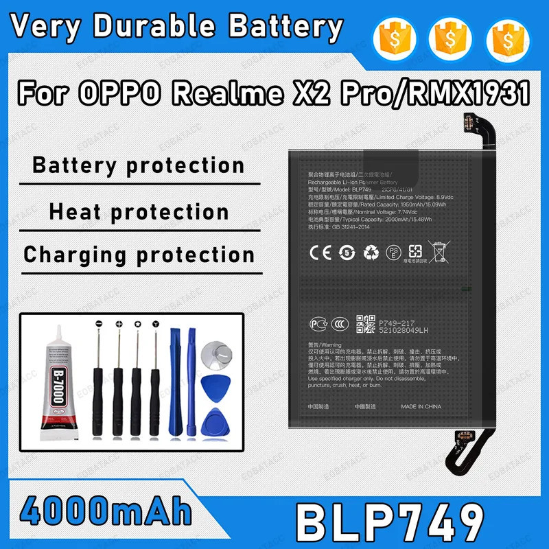 4000mAh BLP749 แบตเตอรี่สําหรับ OPPO Realme X2 Pro/RMX1931 เปลี่ยน Bateria + เครื่องมือฟรี