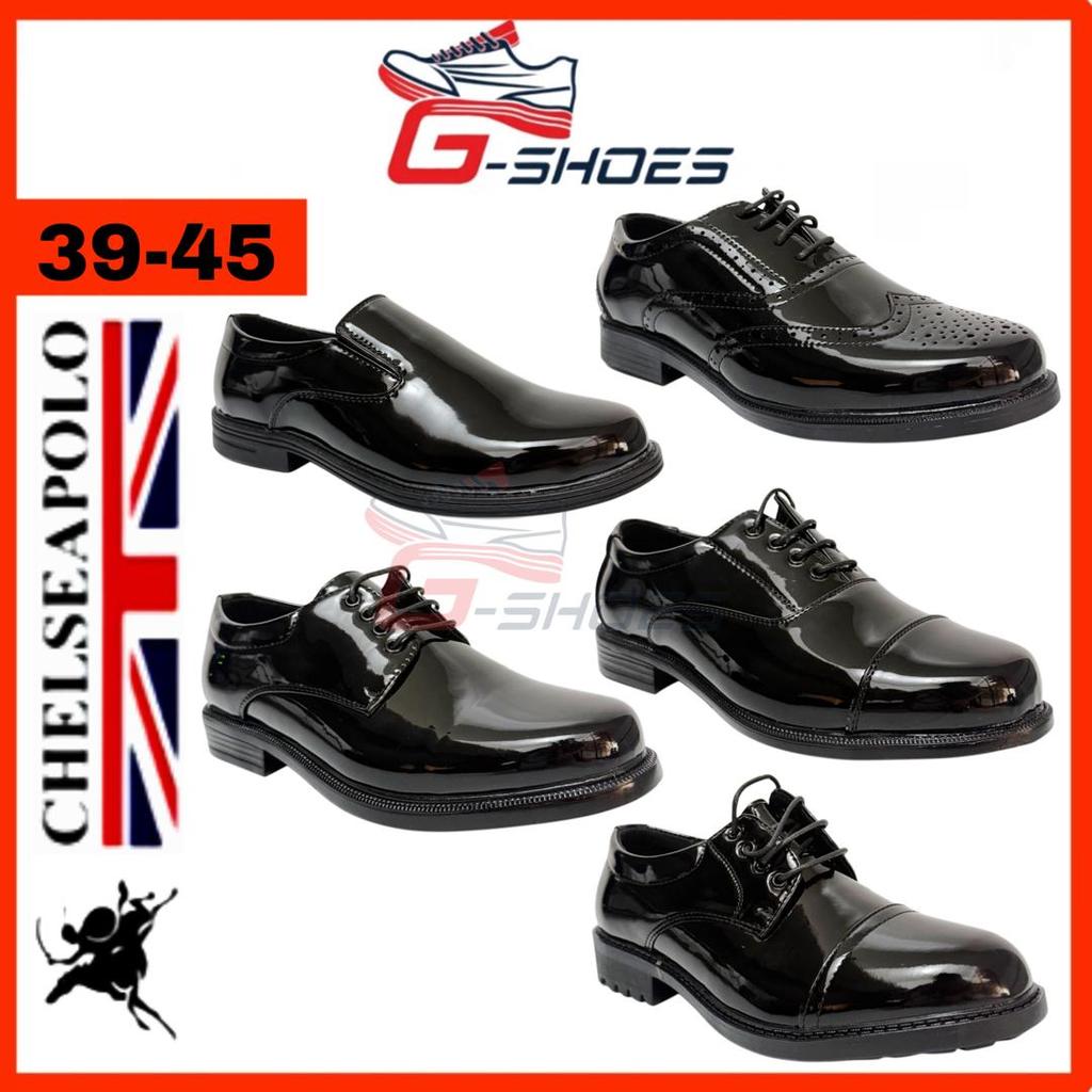 [G-SHOES] Chelseapolo Kasut Kilat Potong Kade Polis Security Men Patent Leather รองเท้าทางการ