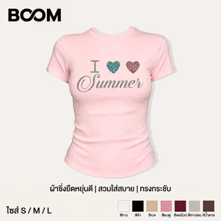 (COD ส่งจากไทย) BOOM | Baby Tee เรียบง่ายและมีสไตล์ Heart&Letter เสื้อยืดแขนสั้นลายกราฟฟิก