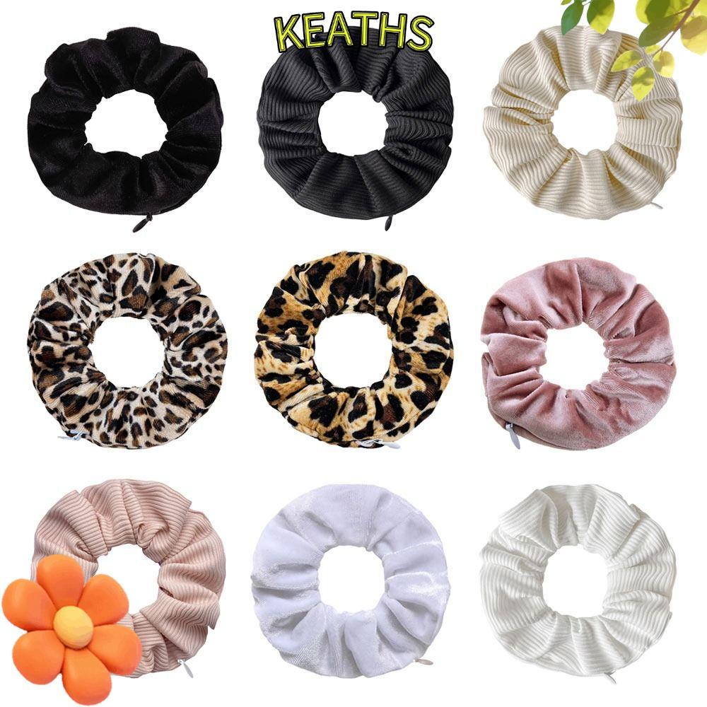 KEATHS Scrunchie, ผ้านุ่มพร้อมผูกผมกระเป๋าซ่อน, หูฟังปุ่มเงินสด Stash Scrunchie กันขโมยอินเทรนด์