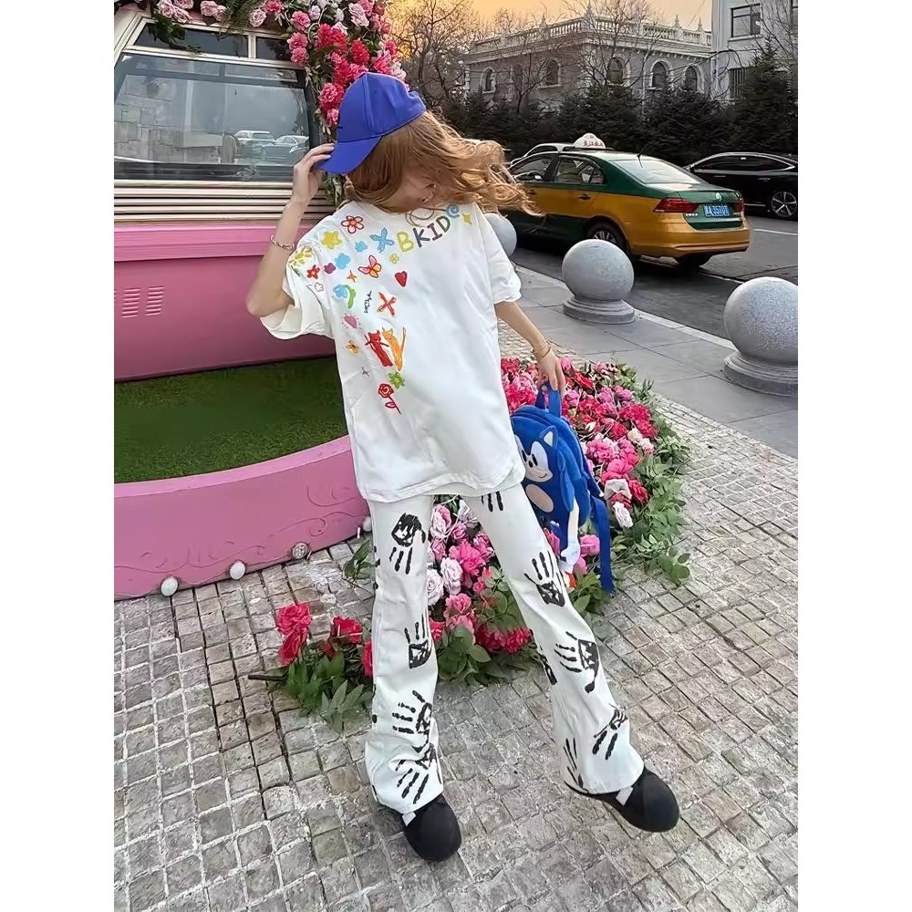 American High Street Street Wear Plankton หล่อปาล์มพิมพ์สีขาวผู้ชายผู้หญิง hiphop Wear ทอด Street We