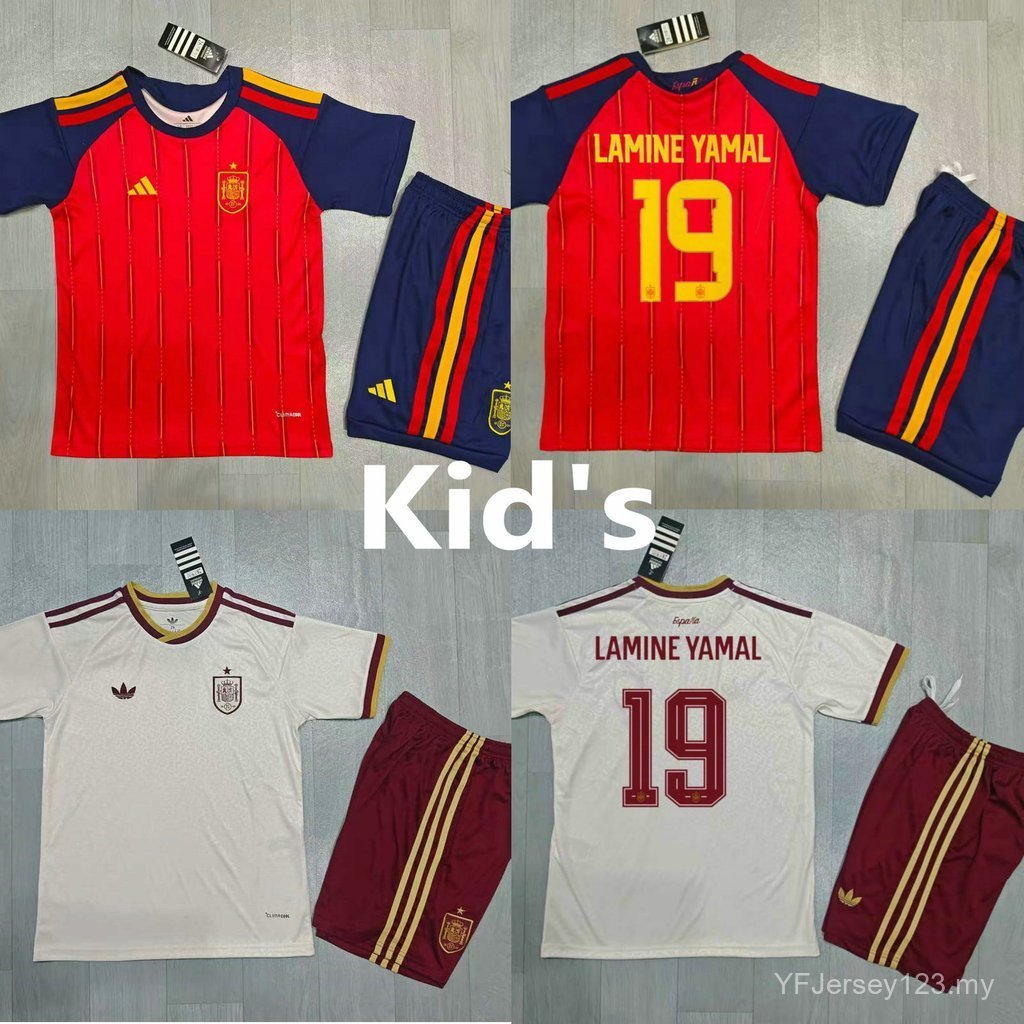 2 ชิ้นเด็กกีฬาย์ชุด 2026-2027 สเปนเด็กย์แขนสั้น + กางเกงขาสั้นชุดฟุตบอลย์