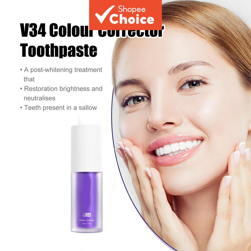 V34 Color Correcting Serum Tooth Remove Tartar Remove Bad Breath ยาสีฟันไวท์เทนนิ่งเซรั่ม 30ml