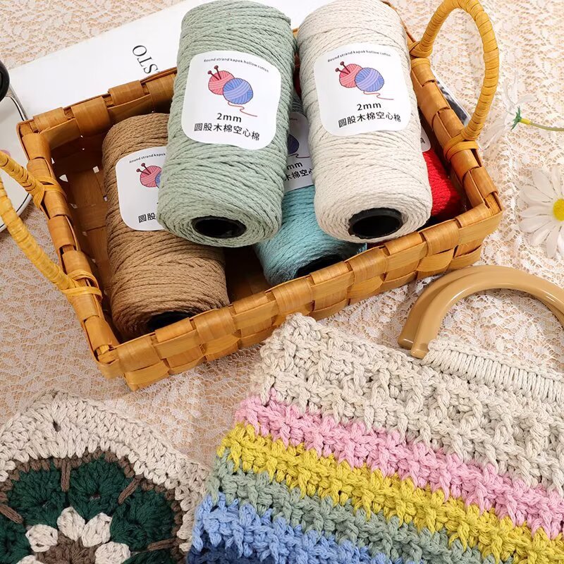 Three Two Hollow Cotton Hand-Knitted Special Yarn Dopamine Macaron Color 2mm Round Yarn Hook Wrappin