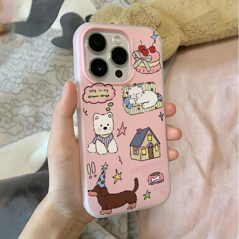 GOOD🔥เคสโทรศัพท์ ดูดีเรียบง่าย  เหมาะสำหรับเคสไอโฟน iphone 11 17 16 Pro Max XR 12 13 14 15 สีชมพูสวยงาม การ์ตูนน่ารัก