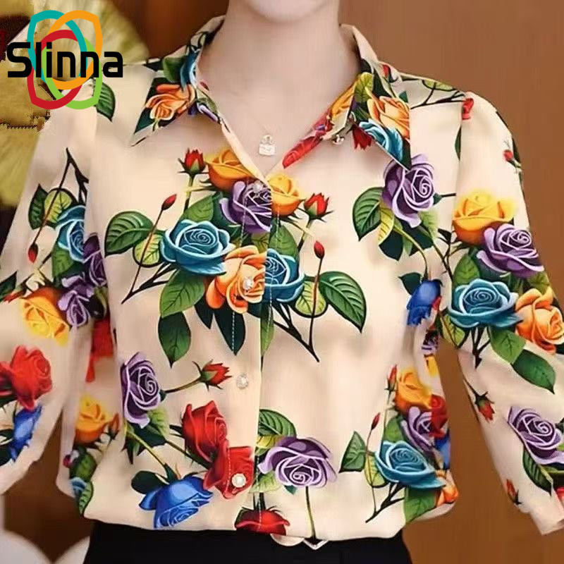 เสื้อชีฟองบางพิมพ์ลายแฟชั่นใหม่สําหรับผู้หญิงเทรนด์ลําลองมีสไตล์ โปโล สูงสุด