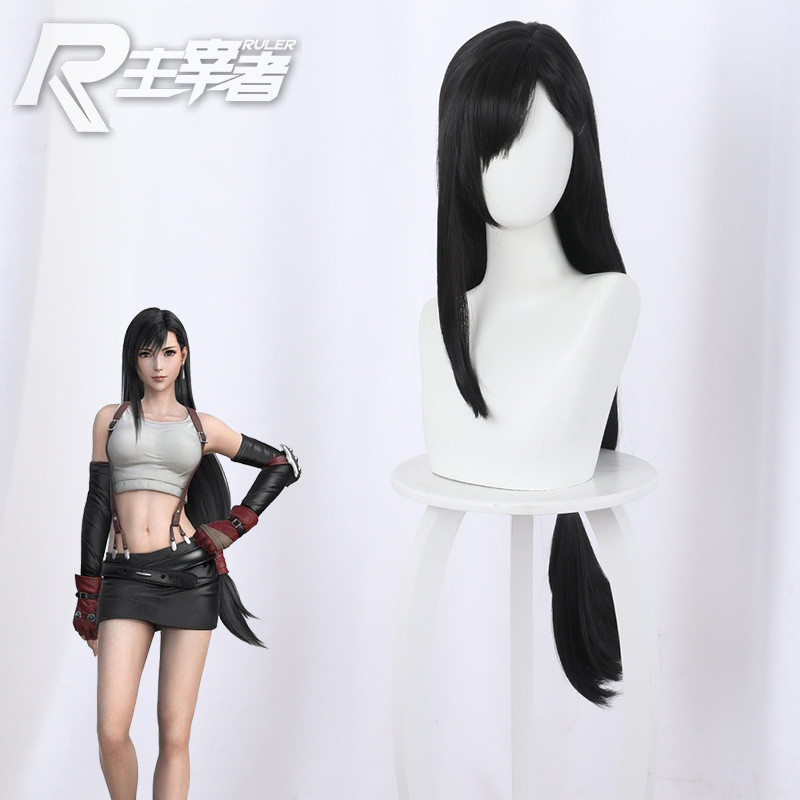 Final Fantasy 7 FF7 Tifa Lockhart Remake Version จัดแต่งทรงผมธรรมชาติสีดําผมหางม้าต่ํา co