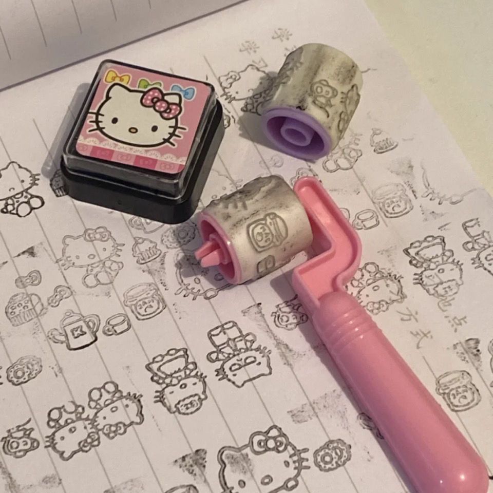 DIY ซีลมาพร้อมกับ inkpad สาวน่ารักหัวใจ kitty จัดแต่งทรงผม Roller Stamp แฟนของขวัญ DIY ซีลมาพร้อมกับ