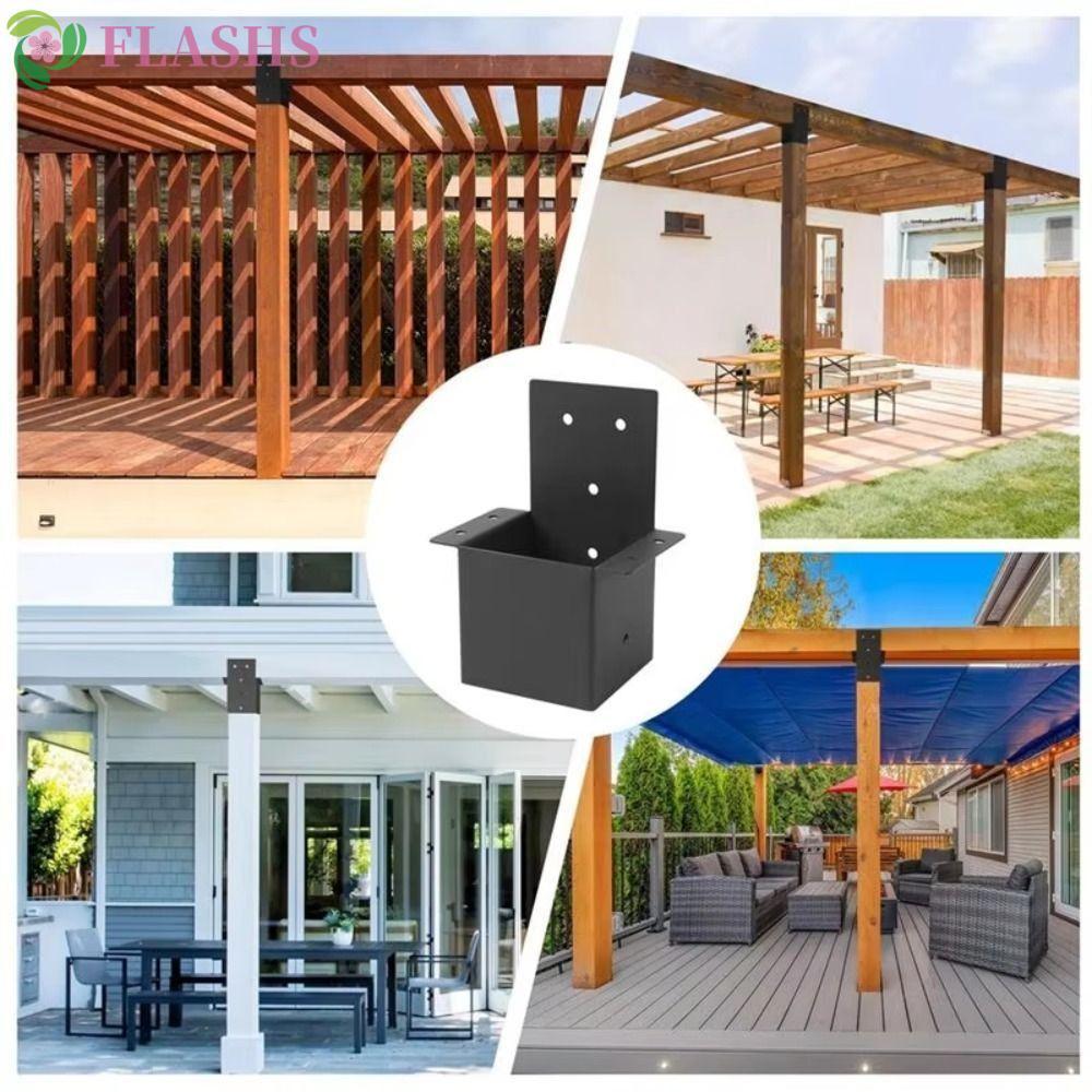 FLASHSYN Deck Railing Connector, สีดําทนทาน Pergola Bracket, ทนทาน Heavy Duty โลหะติดผนัง Pergola อุ