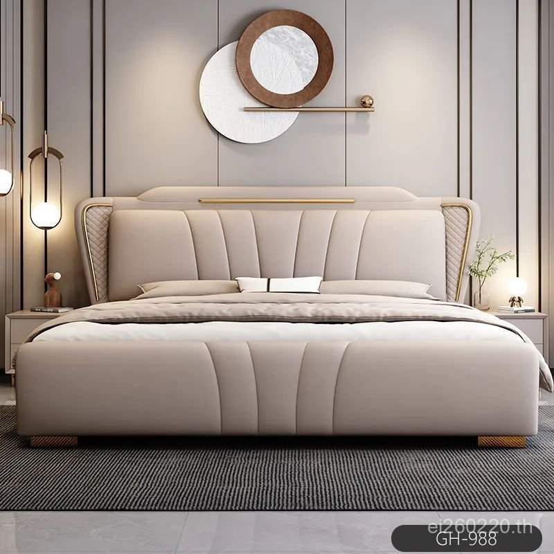 1.5 High-End Double Bed Influencer Big Bed Italian Storage เตียงหนังเตียงคู่ Luxury Master เตียงของแ