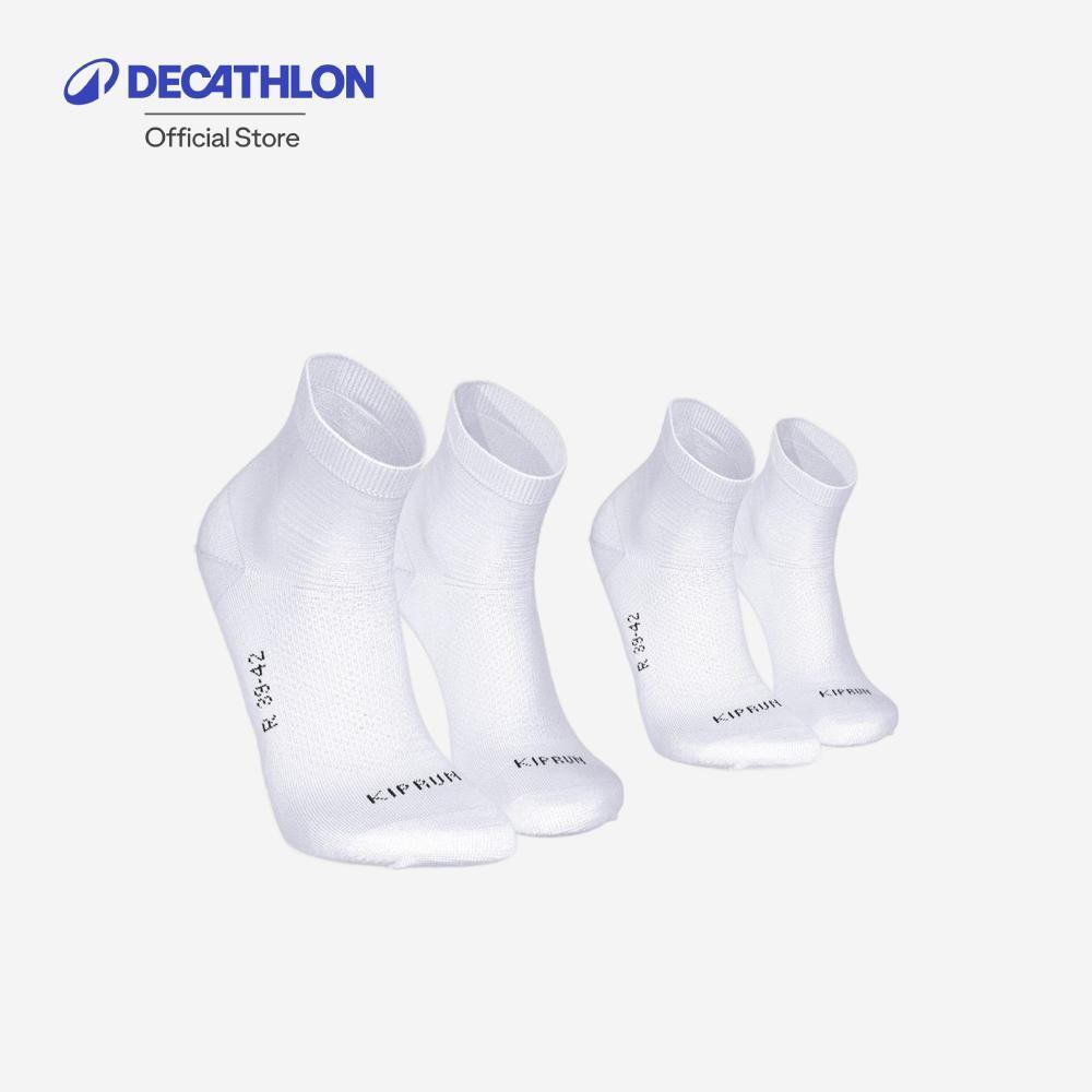 Decathlon Pack Of 2 Pairs Fine Crew Running Socks ถุงเท้าวิ่งหุ้มข้อเนื้อผ้าละเอียด รุ่น Run500 1 แพ็ค 2 คู่ – White