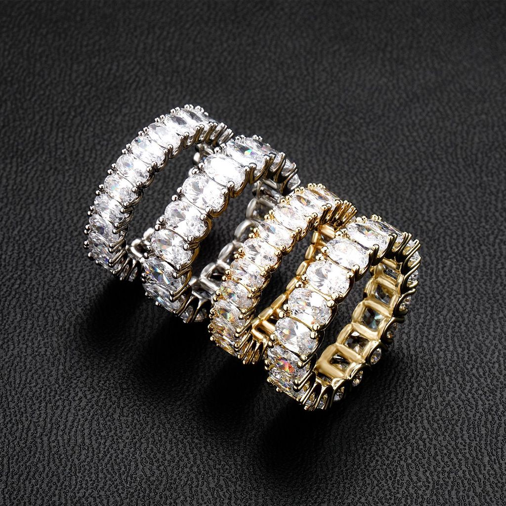 European and American Single Row Rectangular Zircon Personalized Ring European and American White Di