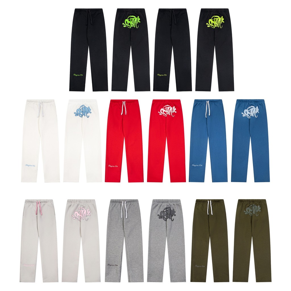 SYNA WORLD กางเกงขายาวสไตล์ STREET CASUAL พร้อมโลโก้พิมพ์ แบบซิปรองเท้าและสายรัดเอว