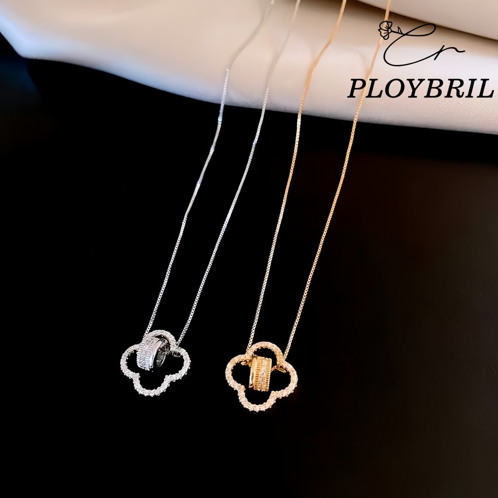 PLOYBRIL ใหม่ สร้อยคอแฟชั่น ประดับเพทาย รูปดอกไม้สี่แฉก หรูหรา X030
