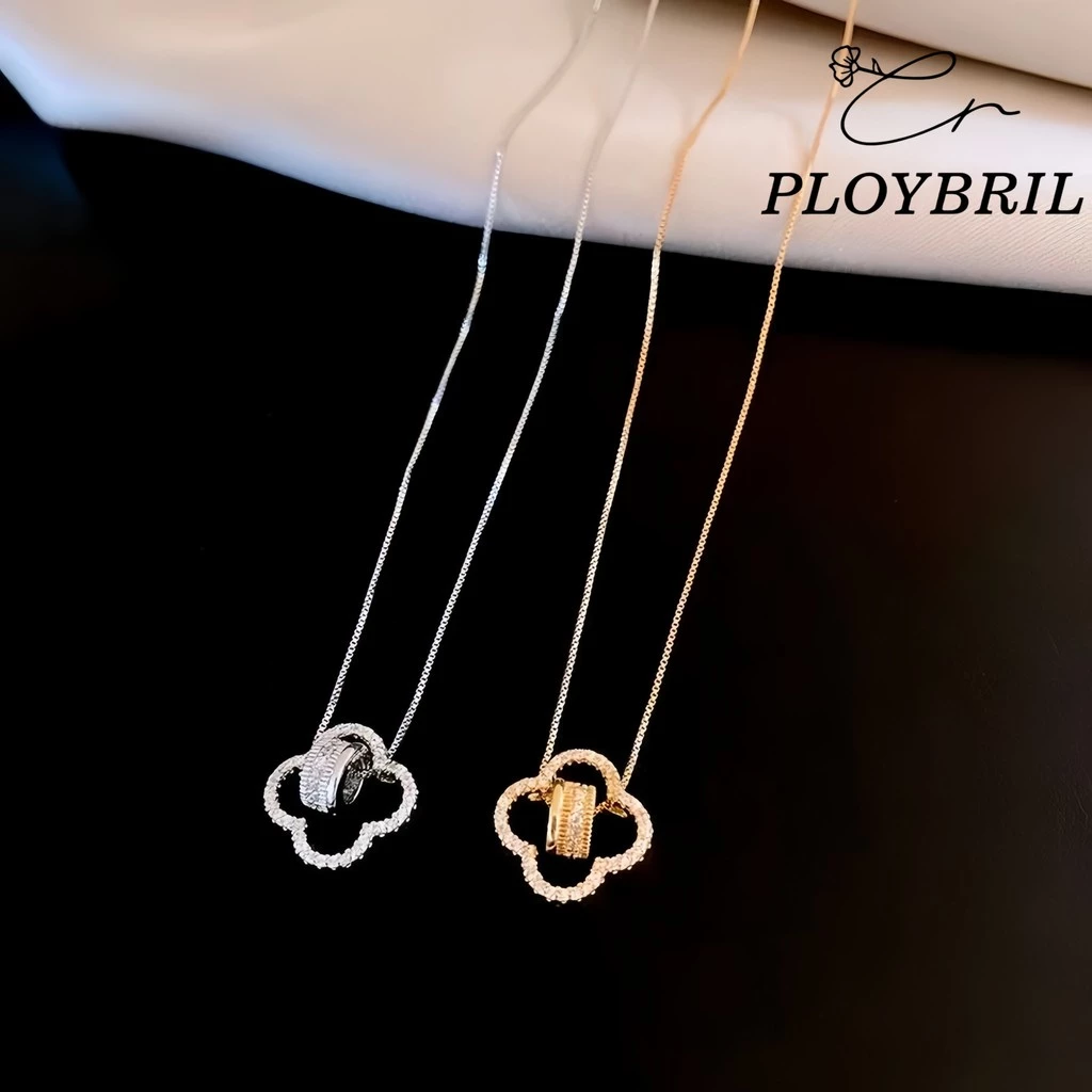 PLOYBRIL ใหม่ สร้อยคอแฟชั่น ประดับเพทาย รูปดอกไม้สี่แฉก หรูหรา X030