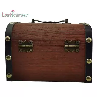 [Lostcorner] 1 ชุด Vintage Treasure กล่องเก็บไม้หีบสมบัติพร้อมล็อค Piggy Bank Organizer กล่องประหยัดสําหรับตกแต่งบ้าน [ใหม่]