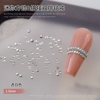 50 ชิ้นชุดอัพเกรดแหวนเพชรเล็บเพชร Strobe Influencer Mini ขนาดเล็กสแควร์แบนเพทายคู่แถวเล็บเพชร