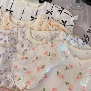 MooDeng Baby เดรสเด็กหญิง สุดน่ารัก มี4ลายให้เลือก ไซต์80-120CM(1-6ขวบ)ผ้ามัสลิน ผ้าฝ้าย 100%