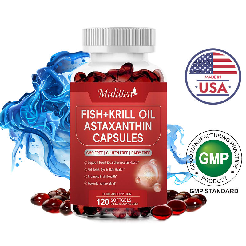 Mulittea Fish Oil + Krill Oil + Astaxanthin Capsules ช่วยบำรุงสมองและสายตา 120 Capsules