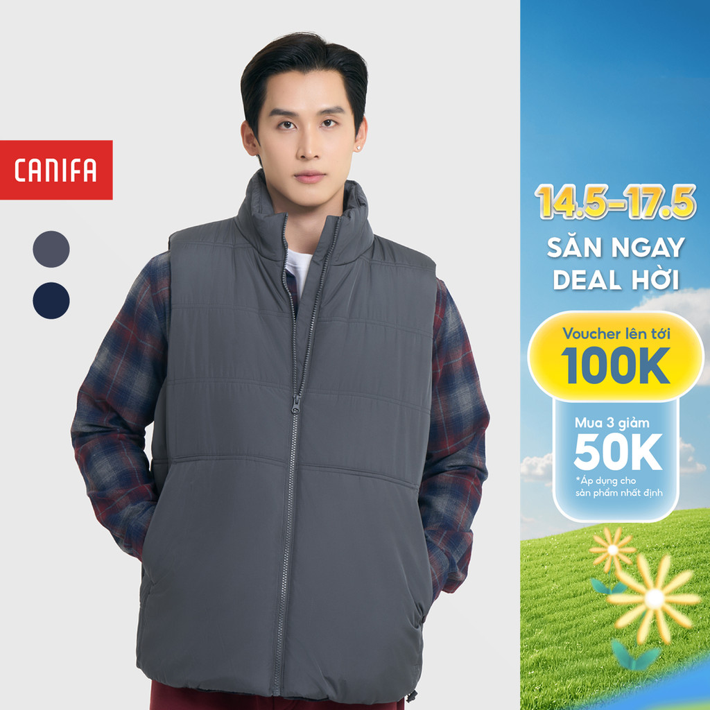 CANIFA เสื้อแจ็คเก็ตผู้ชายผ้านวมแขนกุดคอปกสูงกันน้ําอุ่นสุดๆ 8OT25W019