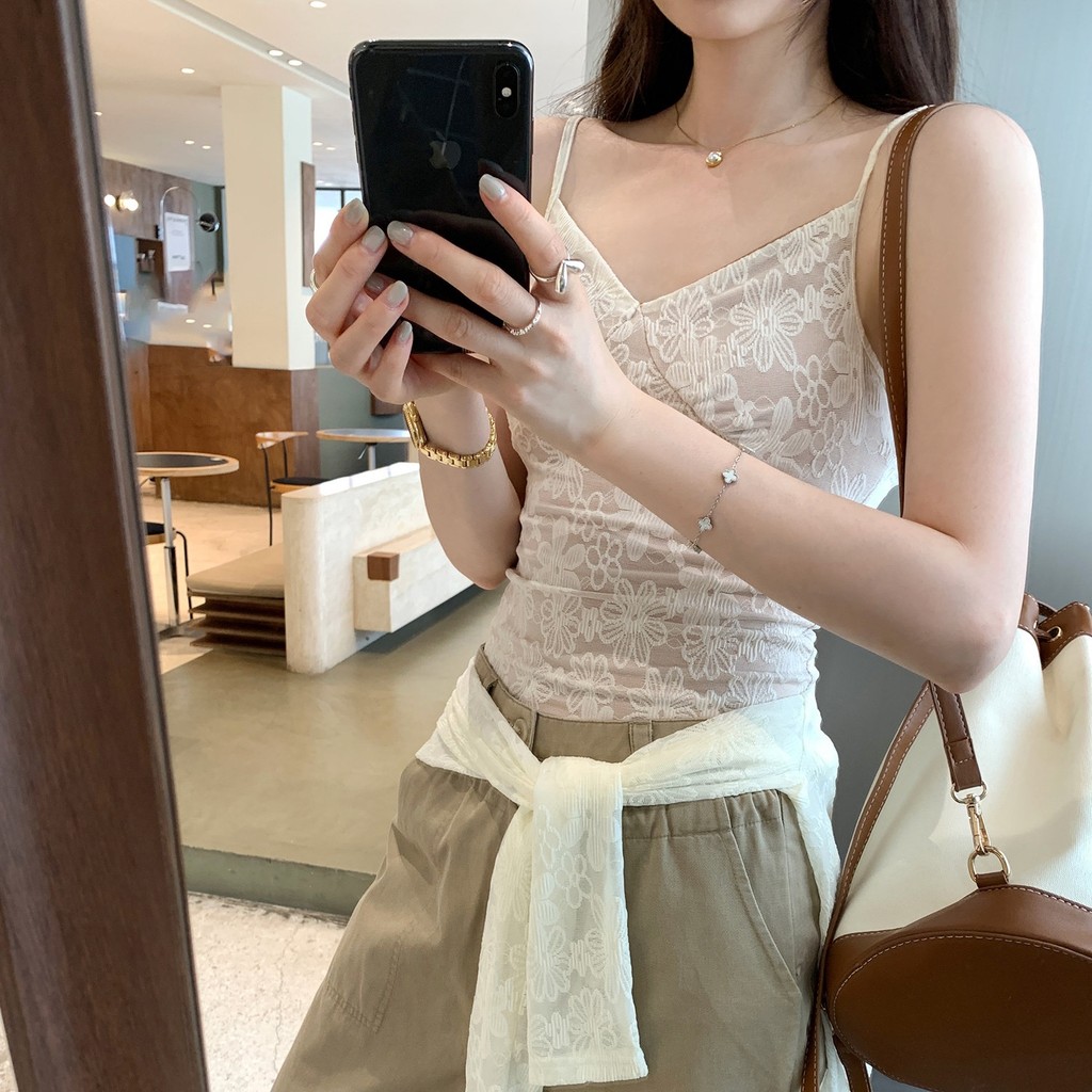 แอปริคอทลูกไม้ชั้นใน จุดต่ําสุด เสื้อชั้นในสตรี ขนาดเล็กชุดผู้หญิงฤดูใบไม้ผลิเสื้อสเวตเตอร์ถักฝรั่งเ