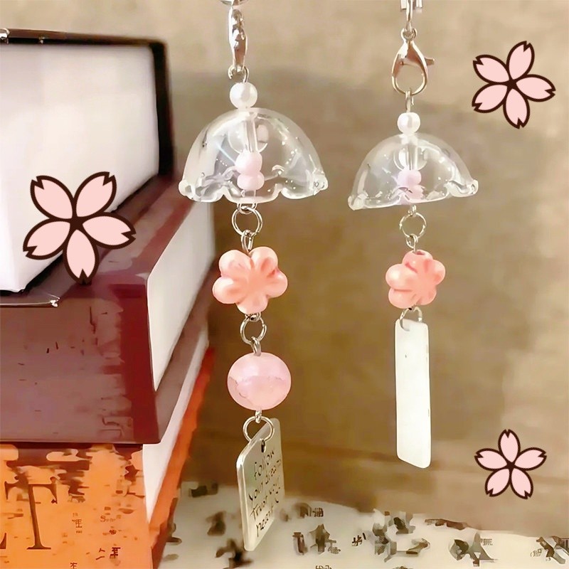 Sakura ลม Chime พวงกุญแจสำหรับโทรศัพท์แขวนทำด้วยมือหวานสาวพวงกุญแจหลายวัตถุประสงค์จี้กล้องน่ารัก
