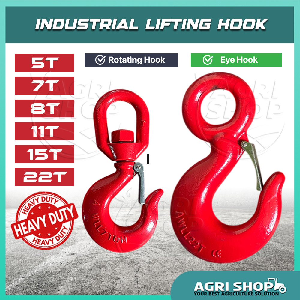 Agrishop Lifting Crane Hook 5T/7T/8T/11T/15T/22T Ton Swivel Eye Hook/Rotating Hook Safety Latch Chai