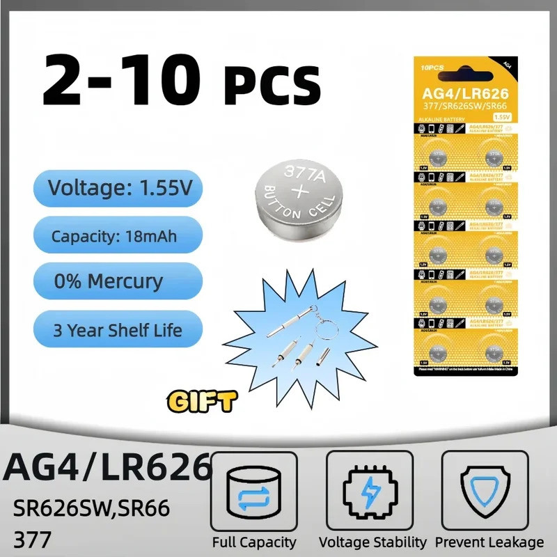 Fast Delivery AG4 LR626 แบตเตอรี่นาฬิกาอัลคาไลน์ 377 SR626 177 626A 377A CX66W สําหรับของเล่นเครื่อง